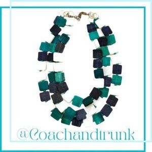 Artisan Teal Blue White Natural 3 Layer Bib Necklace Adjustable 3" Extender NWT